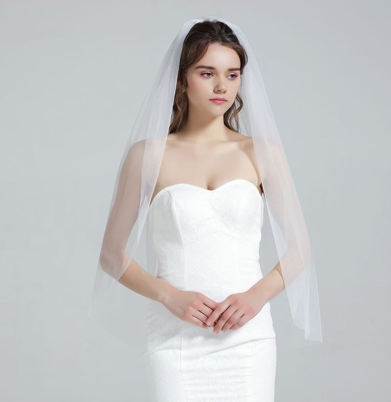 BEAUTELICATE Wedding Bridal Veil with Comb 1 Tier Cut Edge Veil - Image 2